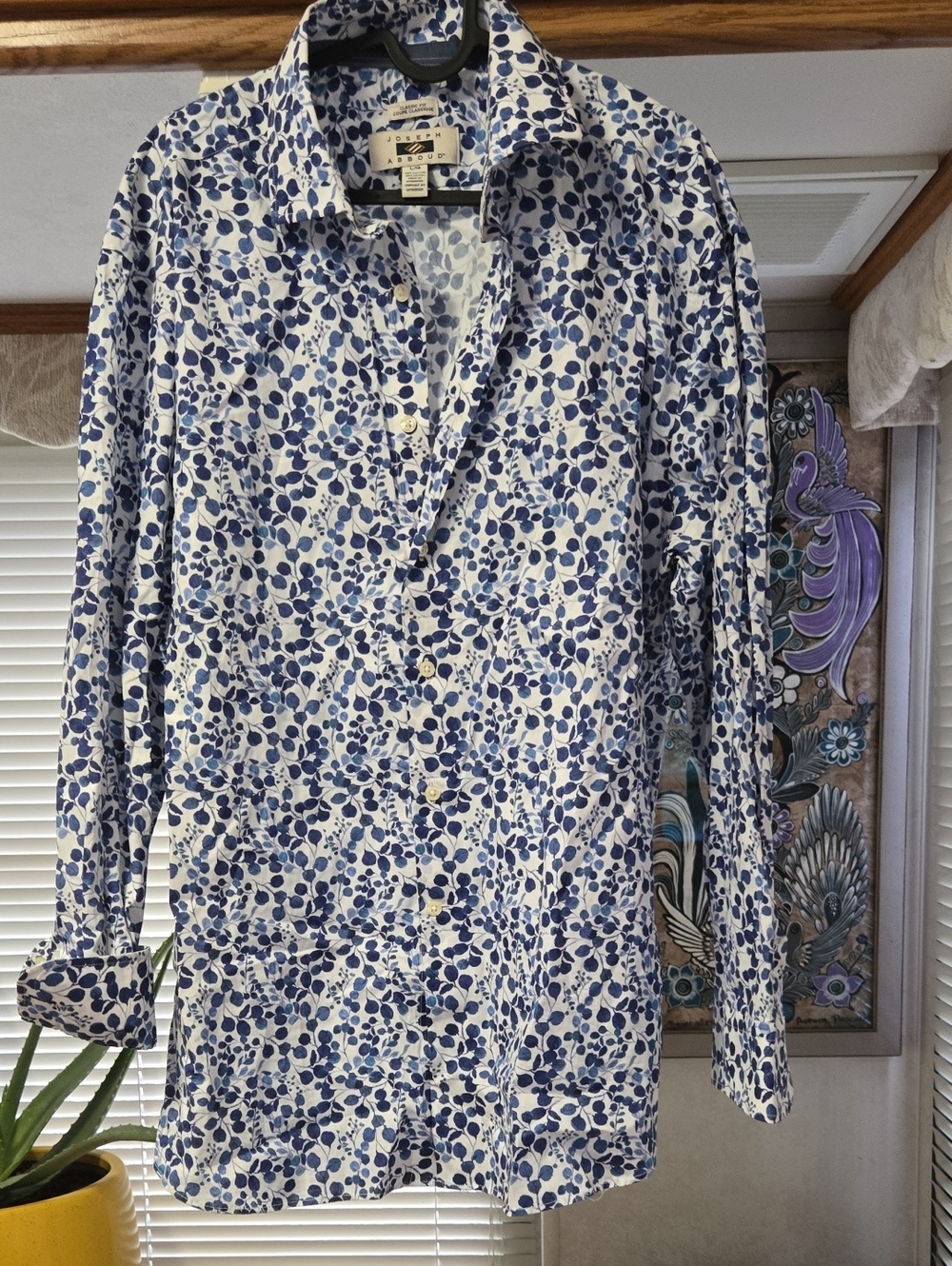 Joseph Abboud White Shirt with Blue Leaf Print
